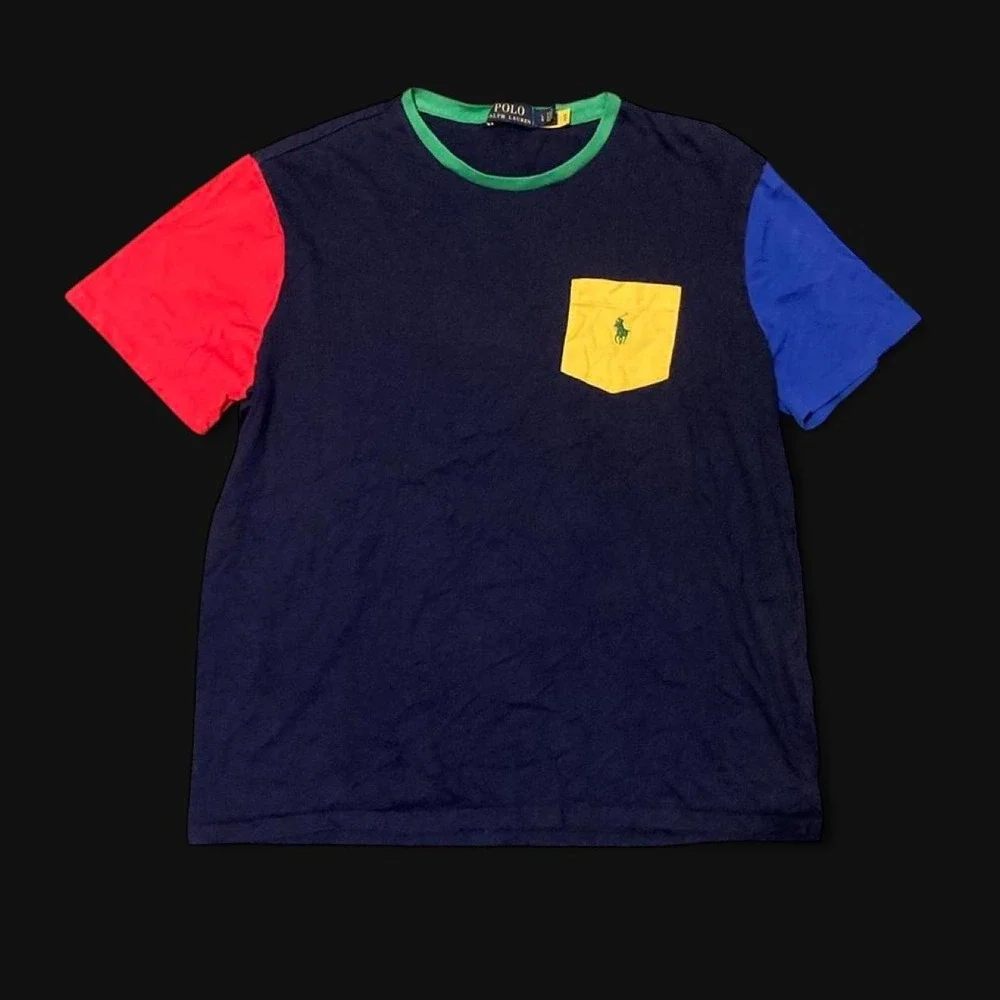 Polo Ralph Lauren color block‎ pocket t-shirt red blue green single stitch L/21